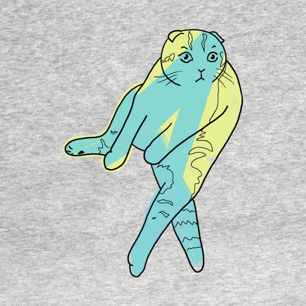 Scottish Fold Cat Sitting Blue/Green and Yellow Design by ursoleite